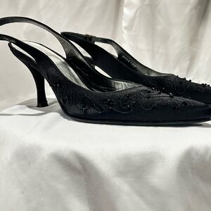 Stuart Weitzman Black Embellished Slingback Heels